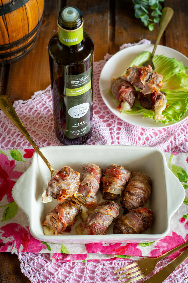 Bombette pugliesi di pancetta e provolone. Oleificio Fratelli Vieste