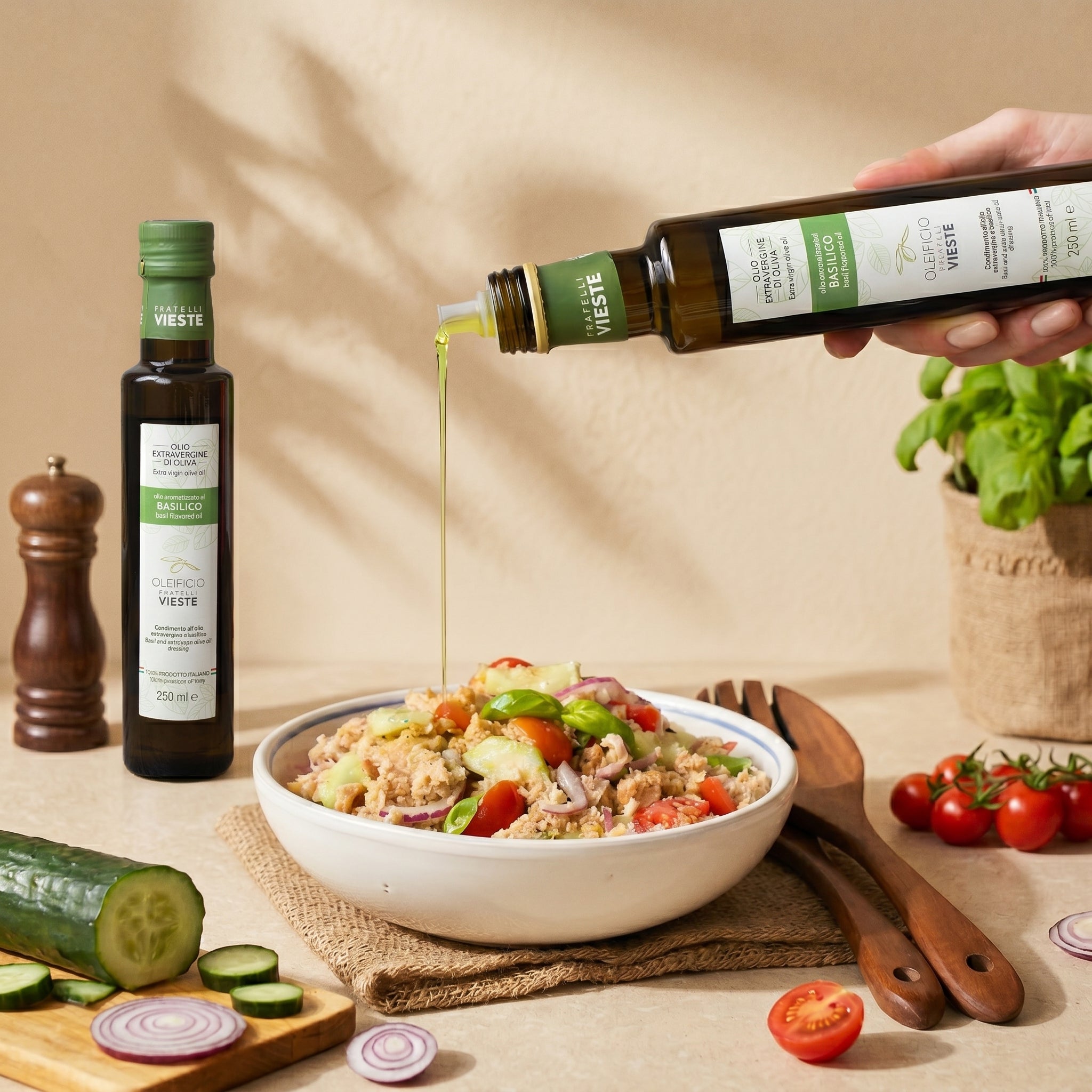 Olio extravergine aromatizzato al basilico di Oleificio Fratelli Vieste, Vieste sul Gargano