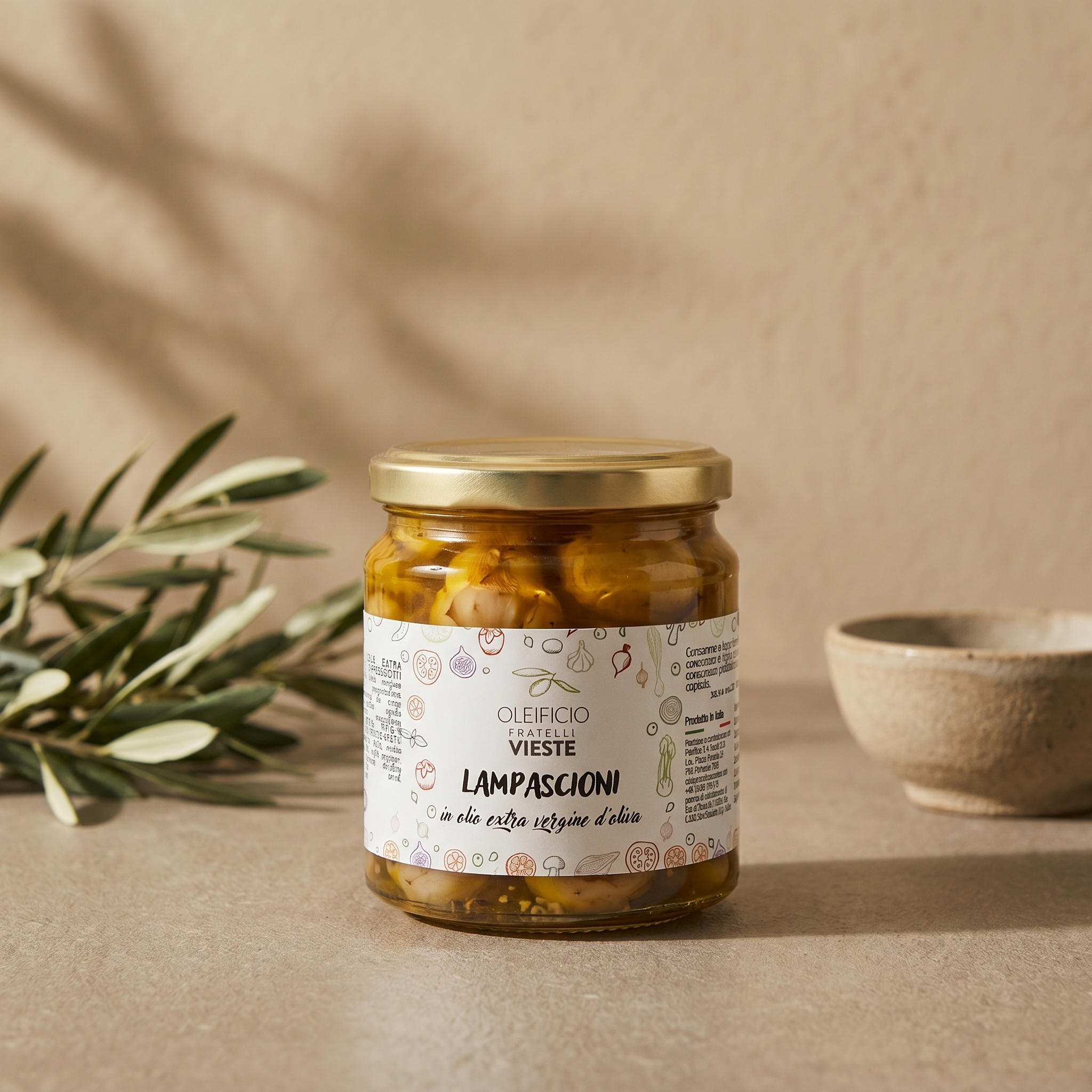 Lampascioni sott'olio del Gargano in vasetto di vetro. Oleificio Fratelli Vieste