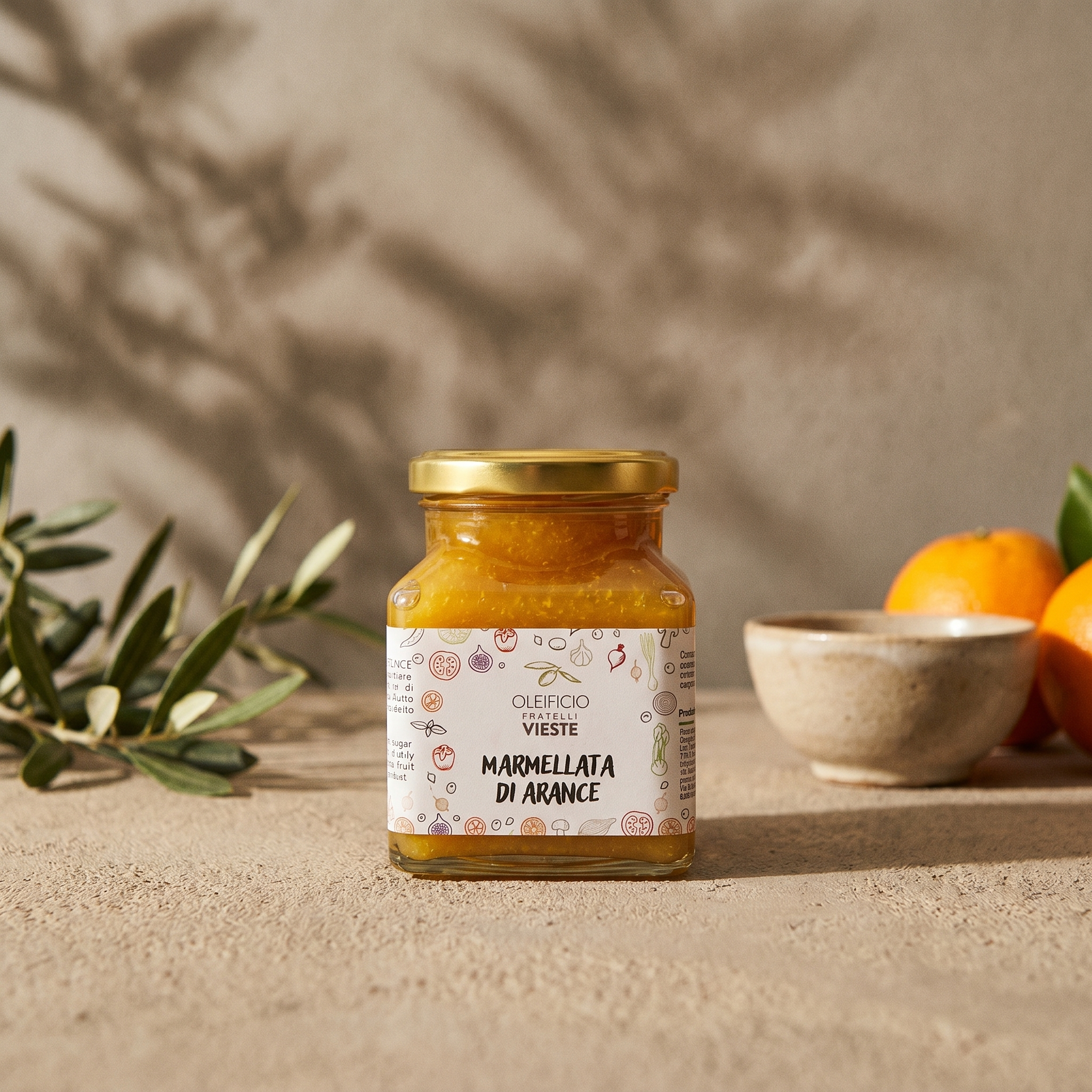 Marmellata di arance del Gargano in vasetto di vetro. Oleificio Fratelli Vieste