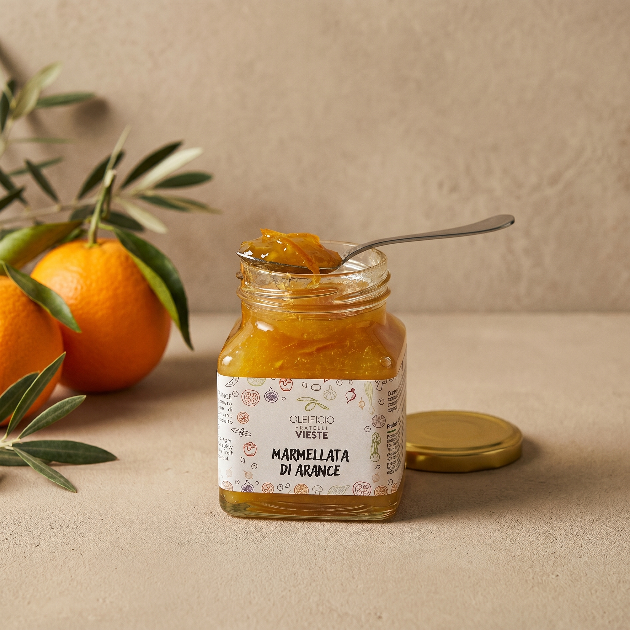 Marmellata di arance servita su pane tostato. Oleificio Fratelli Vieste