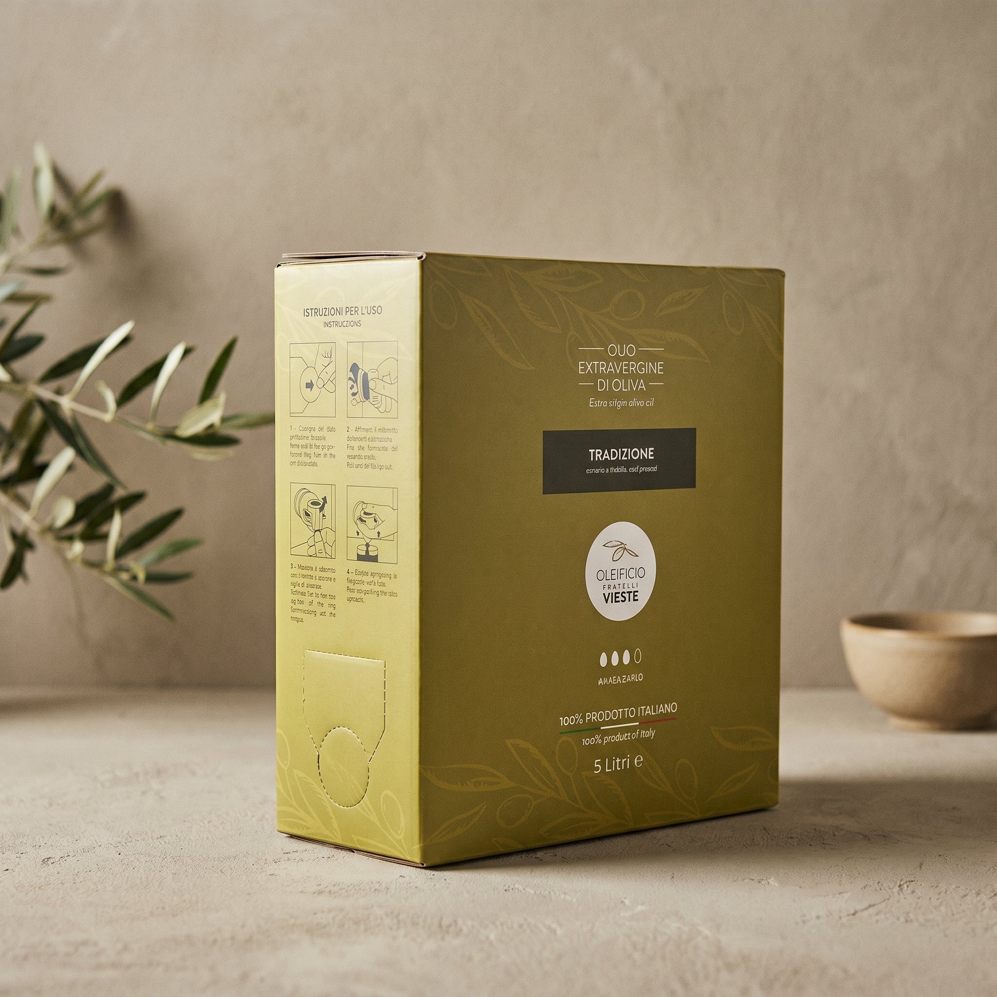 Tradizione bag in box 5 L: olio extravergine di oliva Ogliarola Garganica. Oleificio Fratelli Vieste