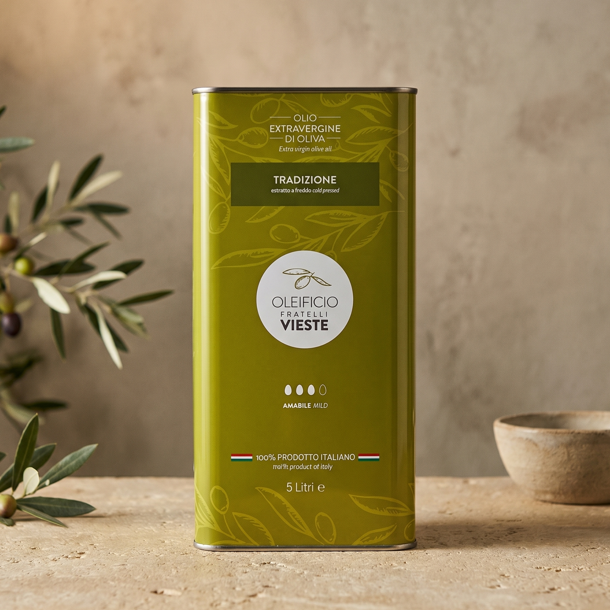 Tradizione latta 5 L: olio extravergine di oliva Ogliarola Garganica. Oleificio Fratelli Vieste