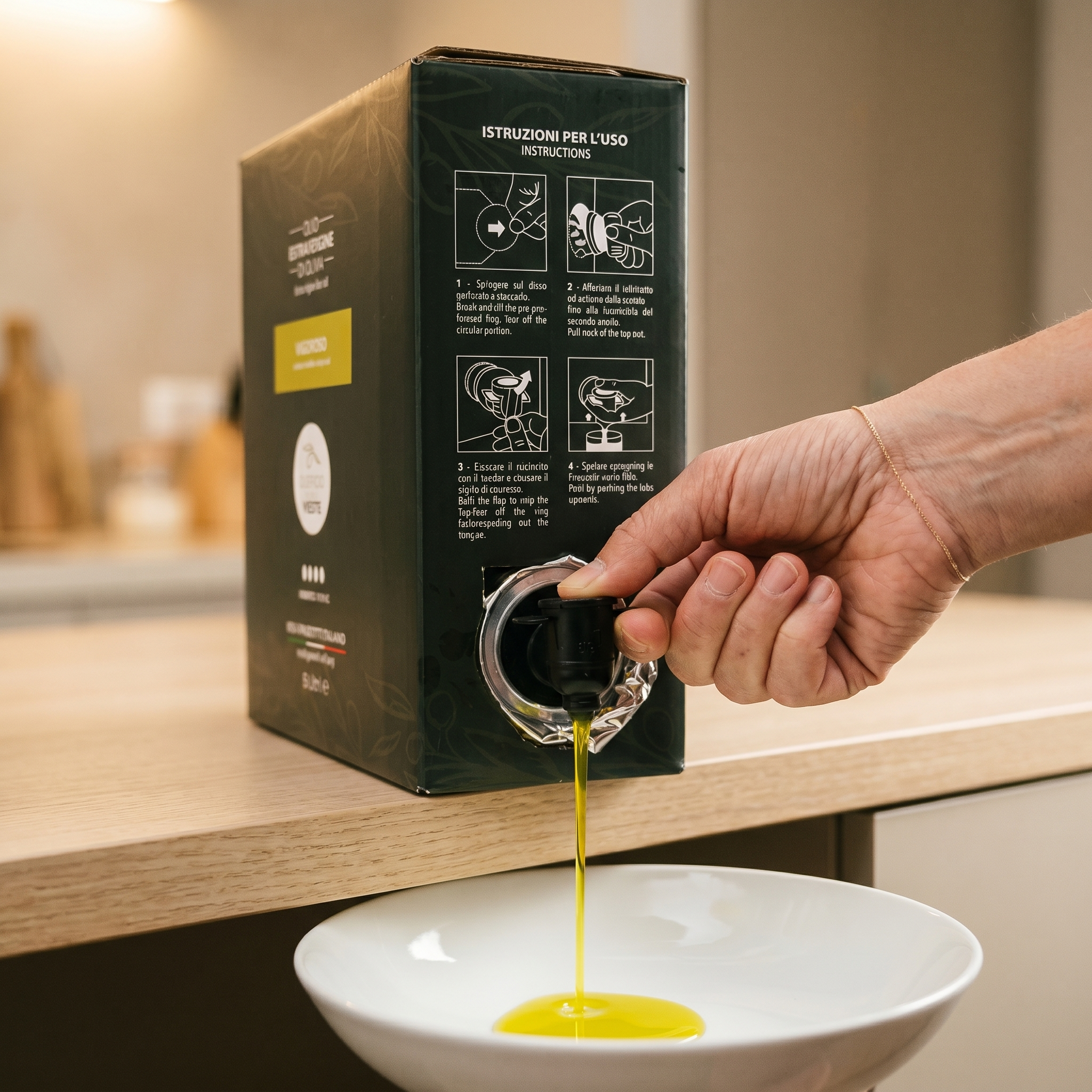 Vigoroso bag in box 5 L con olio extravergine in una ricetta della tradizione pugliese. Oleificio Fratelli Vieste