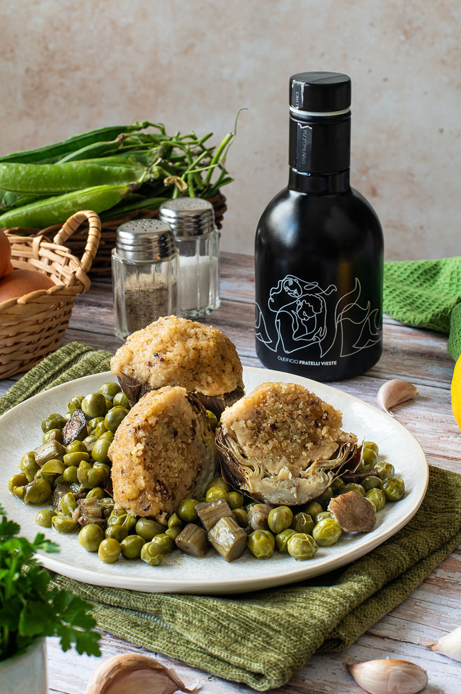 Carciofi ripieni con piselli, ricetta tradizionale pugliese. Oleificio Fratelli Vieste