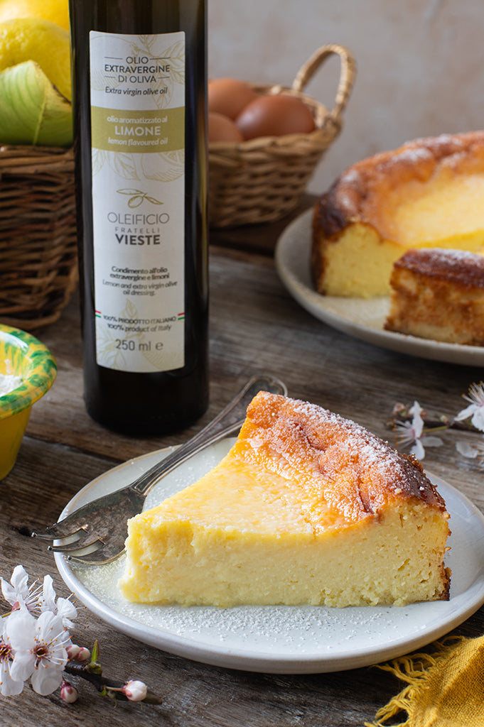 Pizza di Ricotta dolce con olio al limone. Dolce leggero, veloce e aromatico
