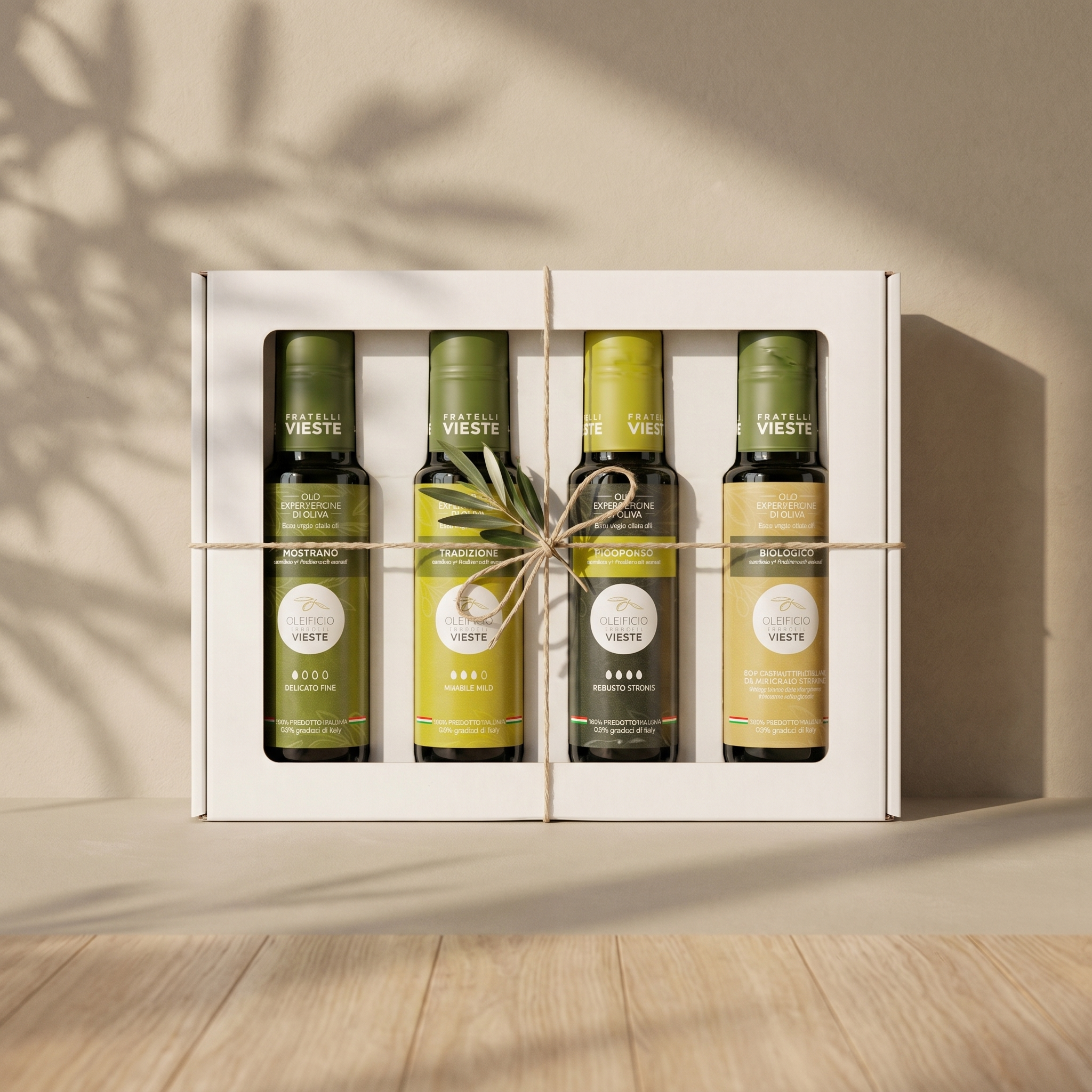 Confezione regalo Oleificio Fratelli Vieste con quattro oli extravergine di oliva