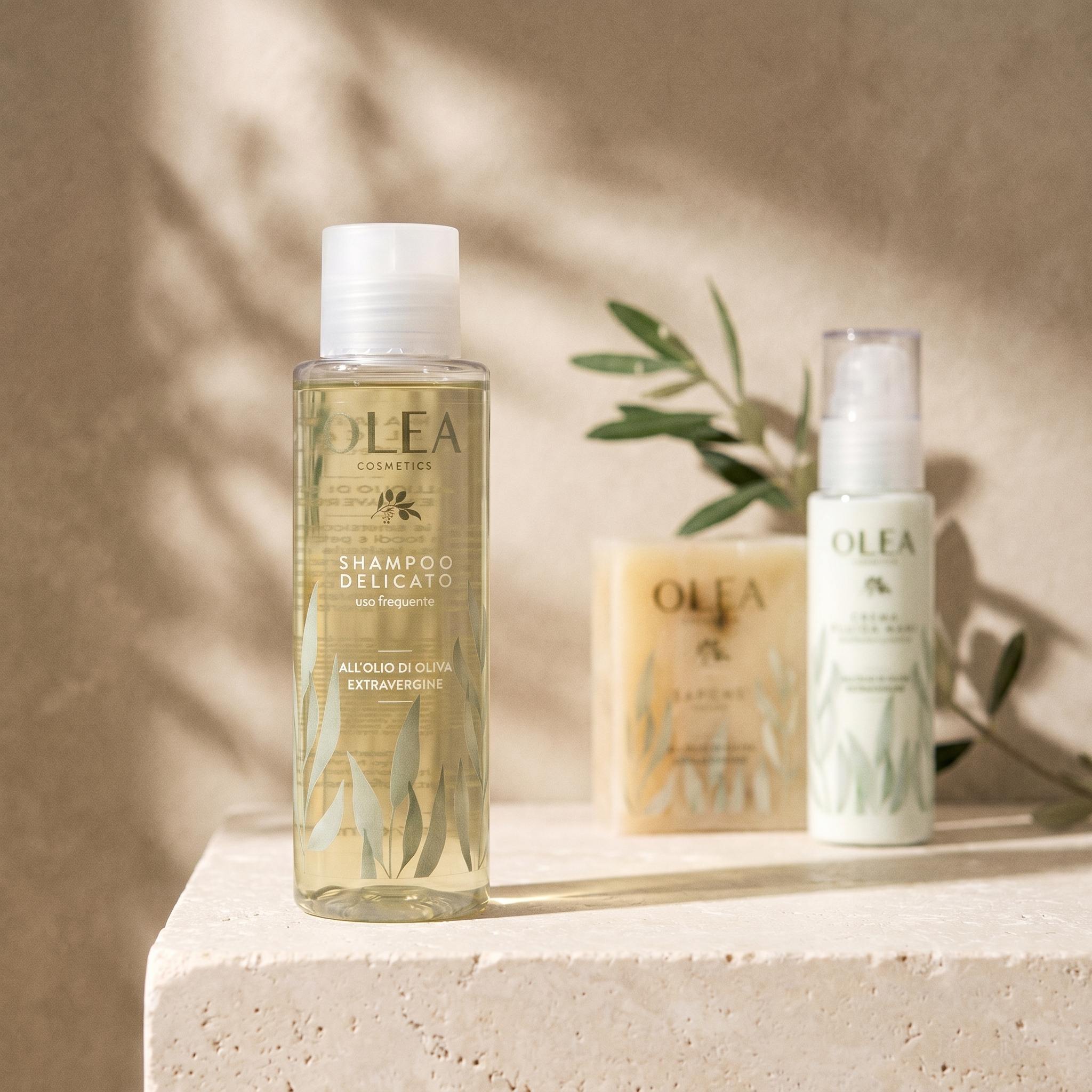 Linea cosmetica OLEA all'olio di oliva Oleificio Fratelli Vieste: shampoo, sapone e crema