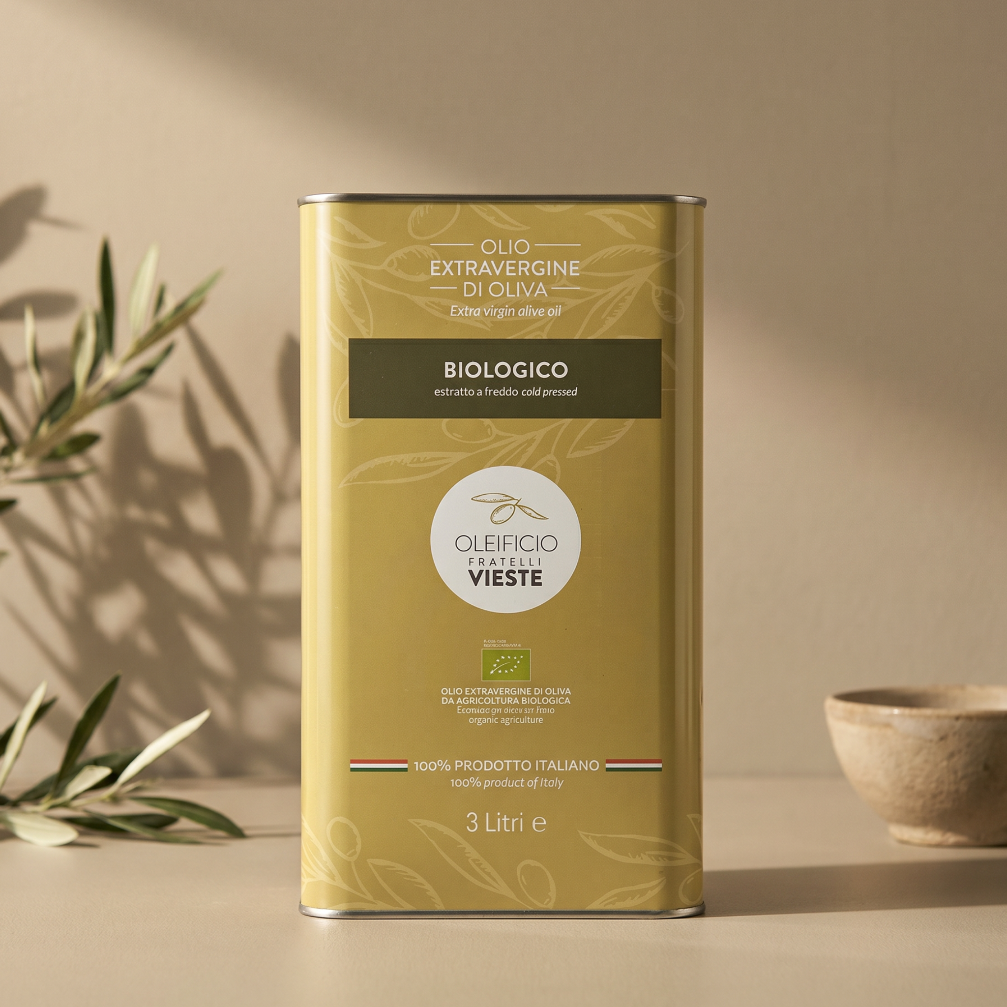 Biologico latta 3 L: olio extravergine di oliva biologico, blend di tre cultivar del Gargano. Oleificio Fratelli Vieste
