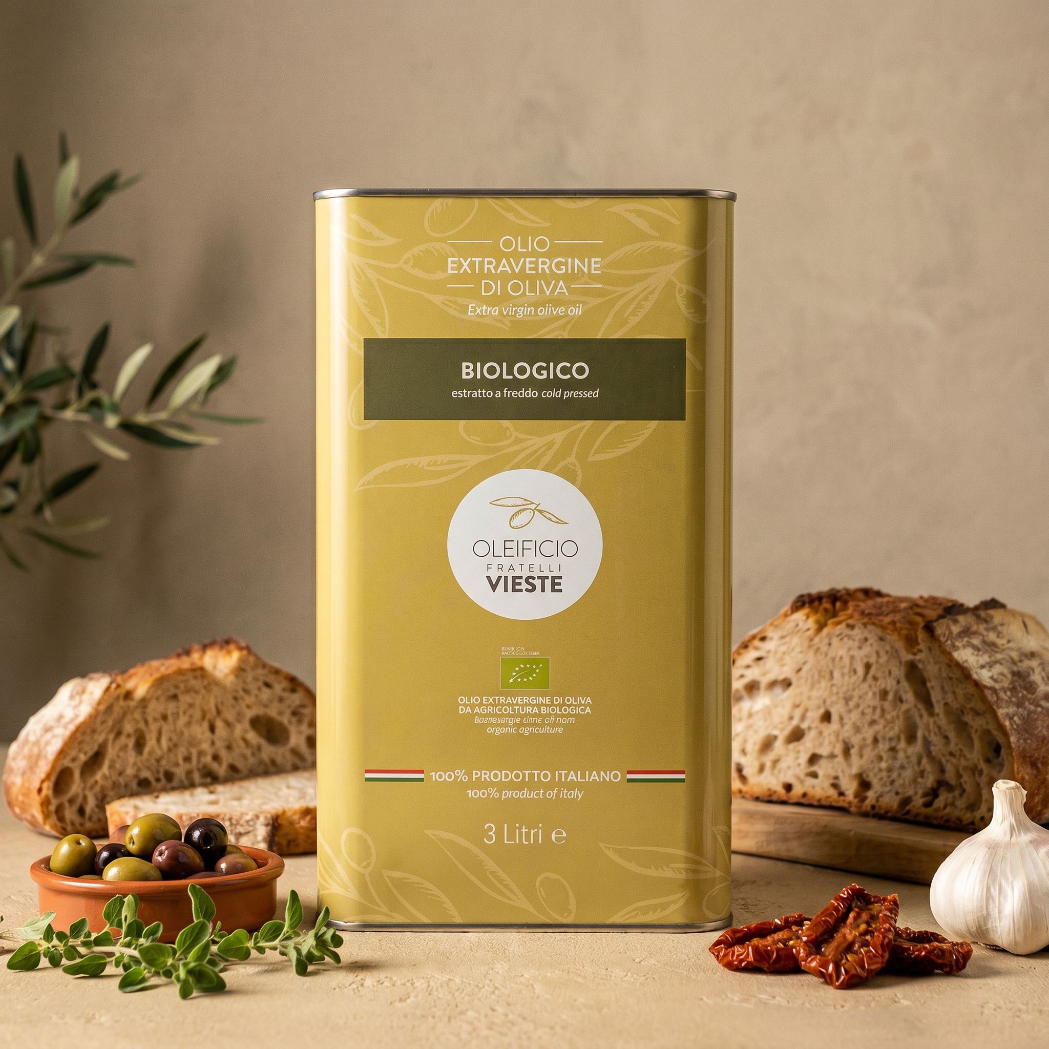 Biologico latta 3 L con olio extravergine in una ricetta della tradizione pugliese. Oleificio Fratelli Vieste