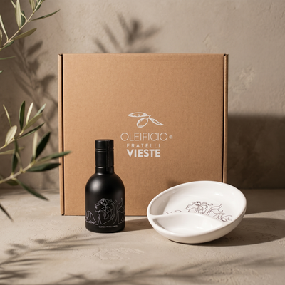 Confezione regalo degustazione Cristalda e Pizzomunno con i prodotti dell'Oleificio Fratelli Vieste
