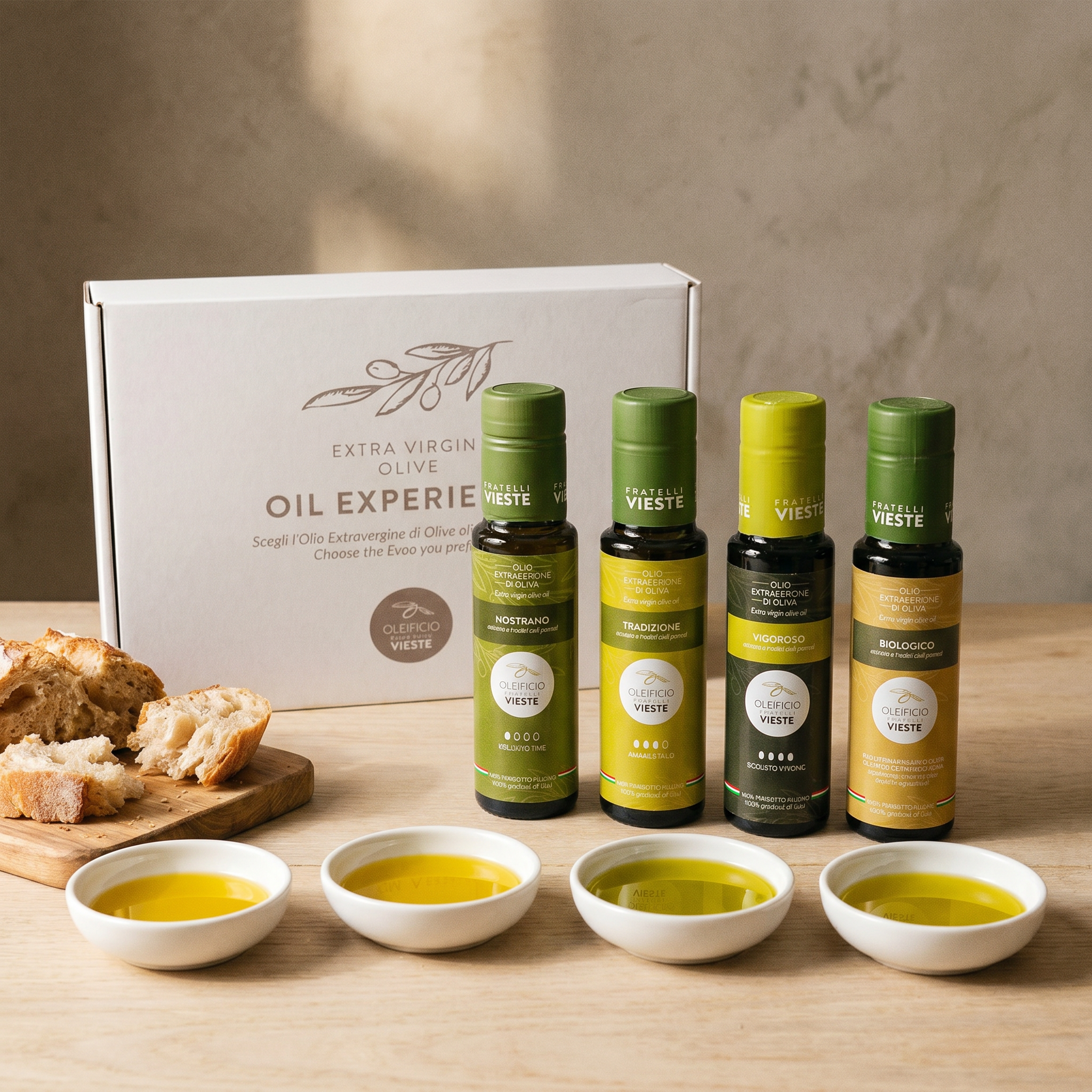 Confezione regalo Oil Experience con i prodotti in evidenza. Oleificio Fratelli Vieste