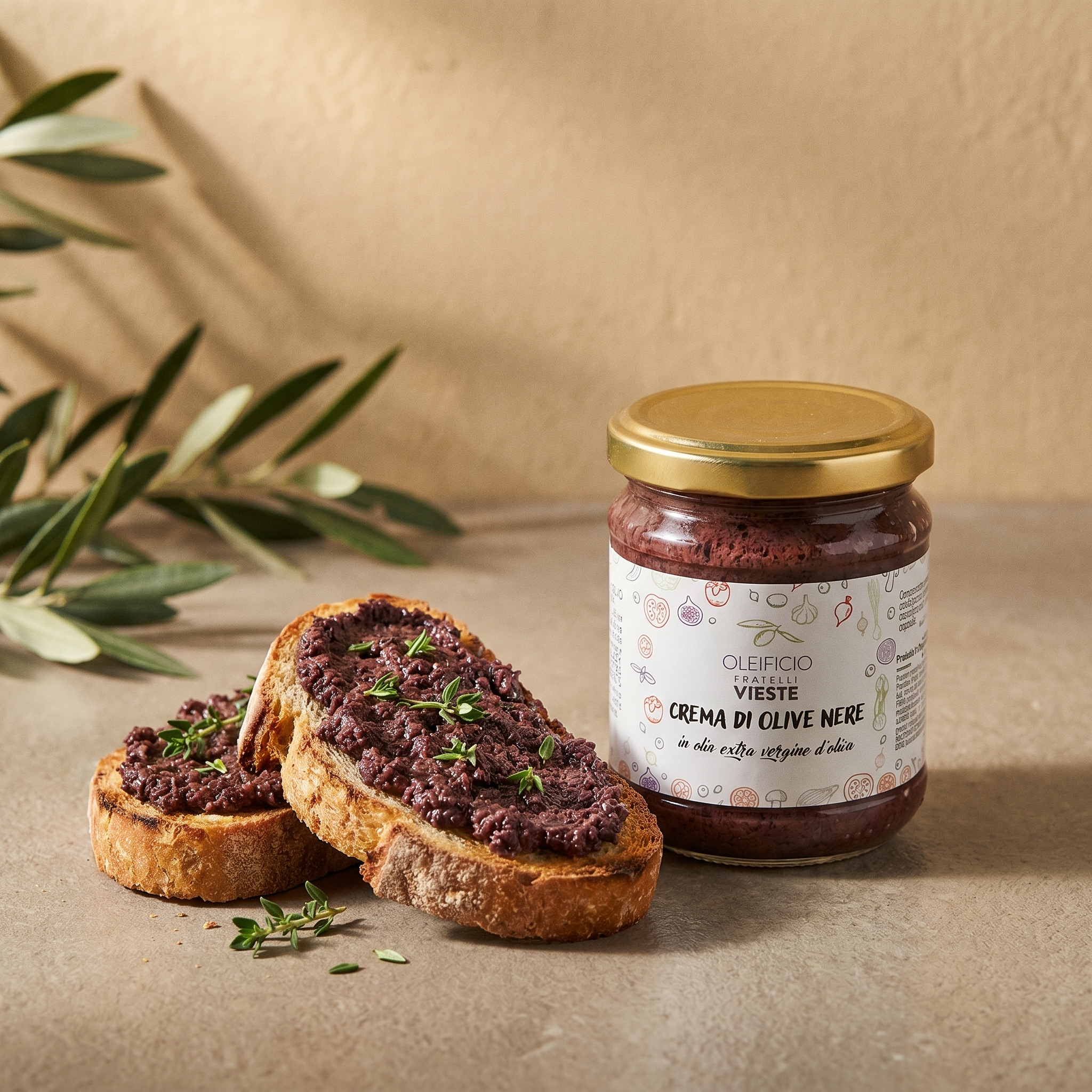 Crema di olive nere come condimento per la pasta. Oleificio Fratelli Vieste