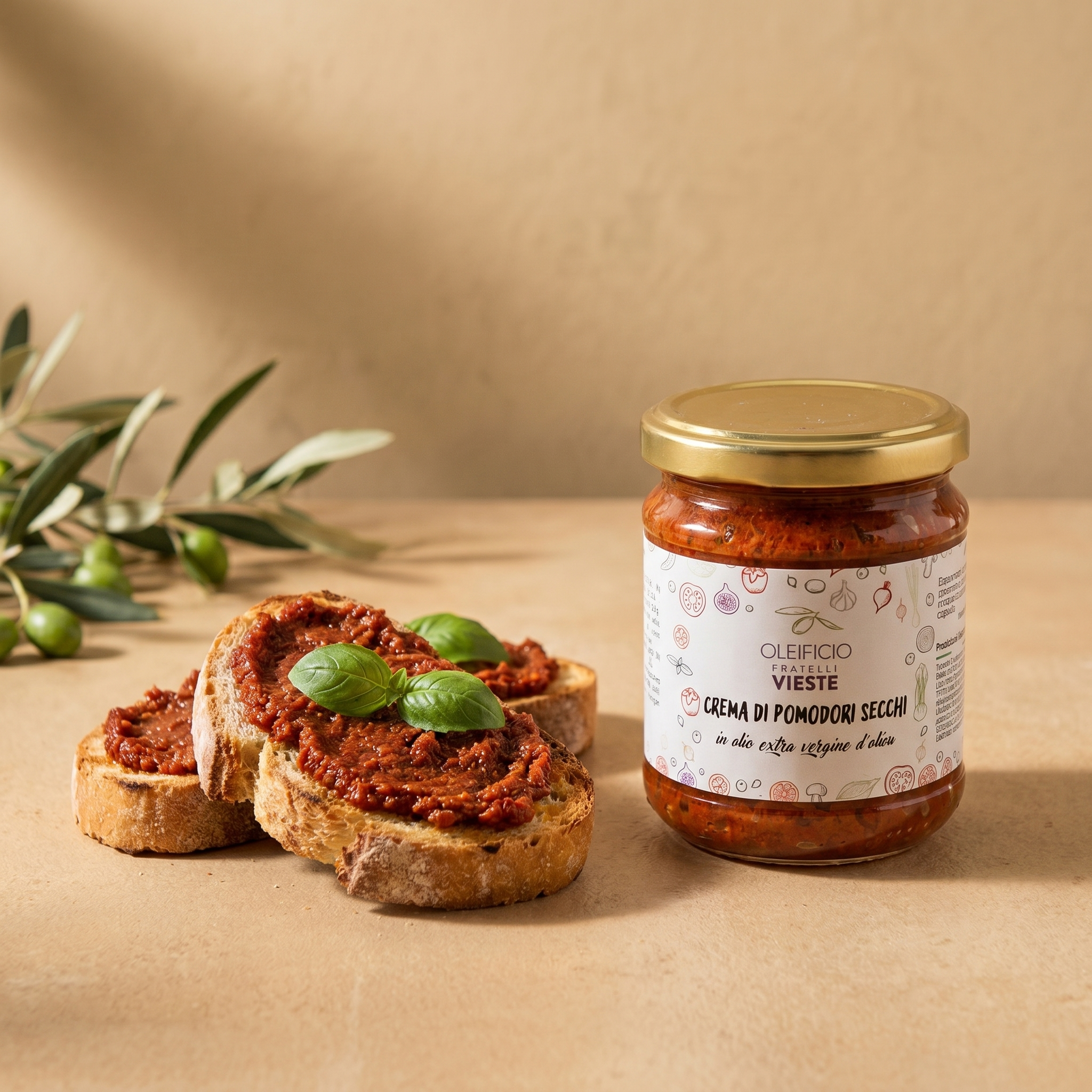 Crema di pomodori secchi come condimento per la pasta. Oleificio Fratelli Vieste