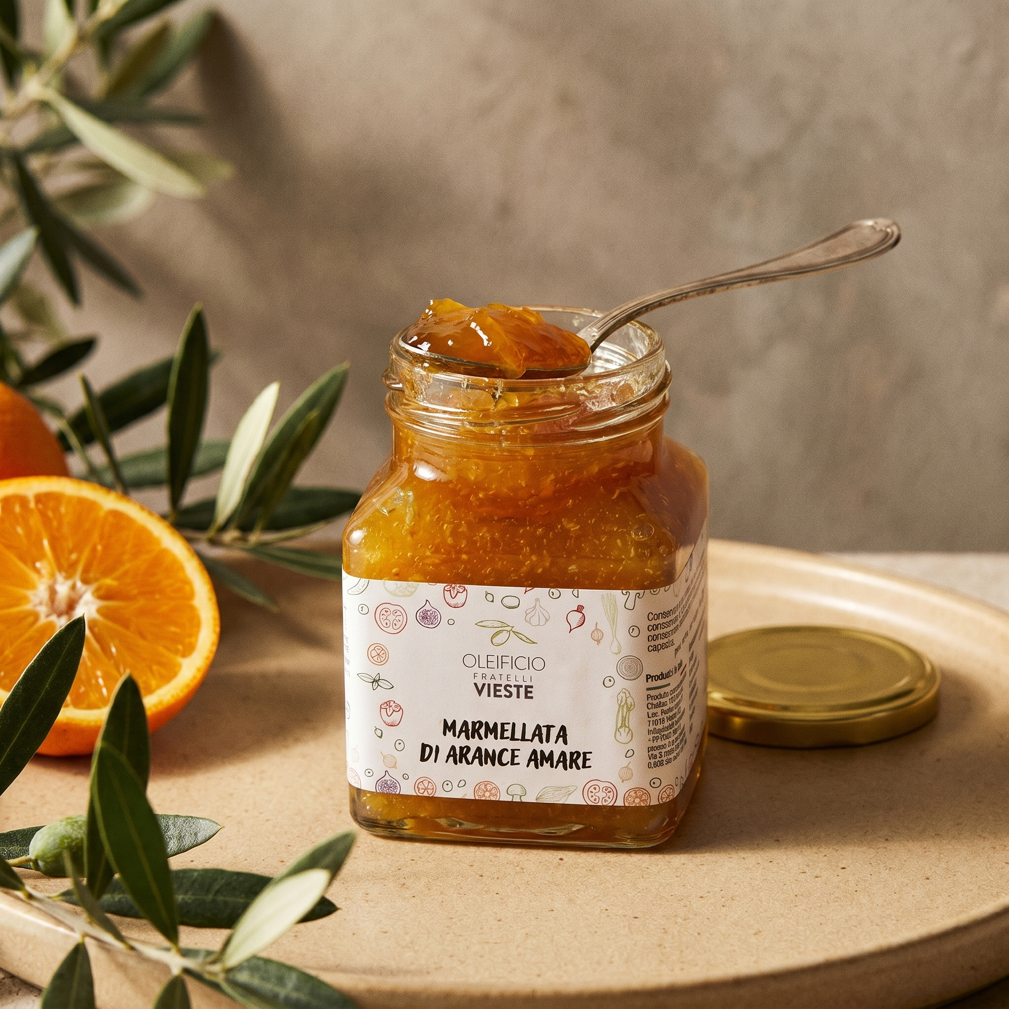Marmellata di arance amare servita su pane tostato. Oleificio Fratelli Vieste