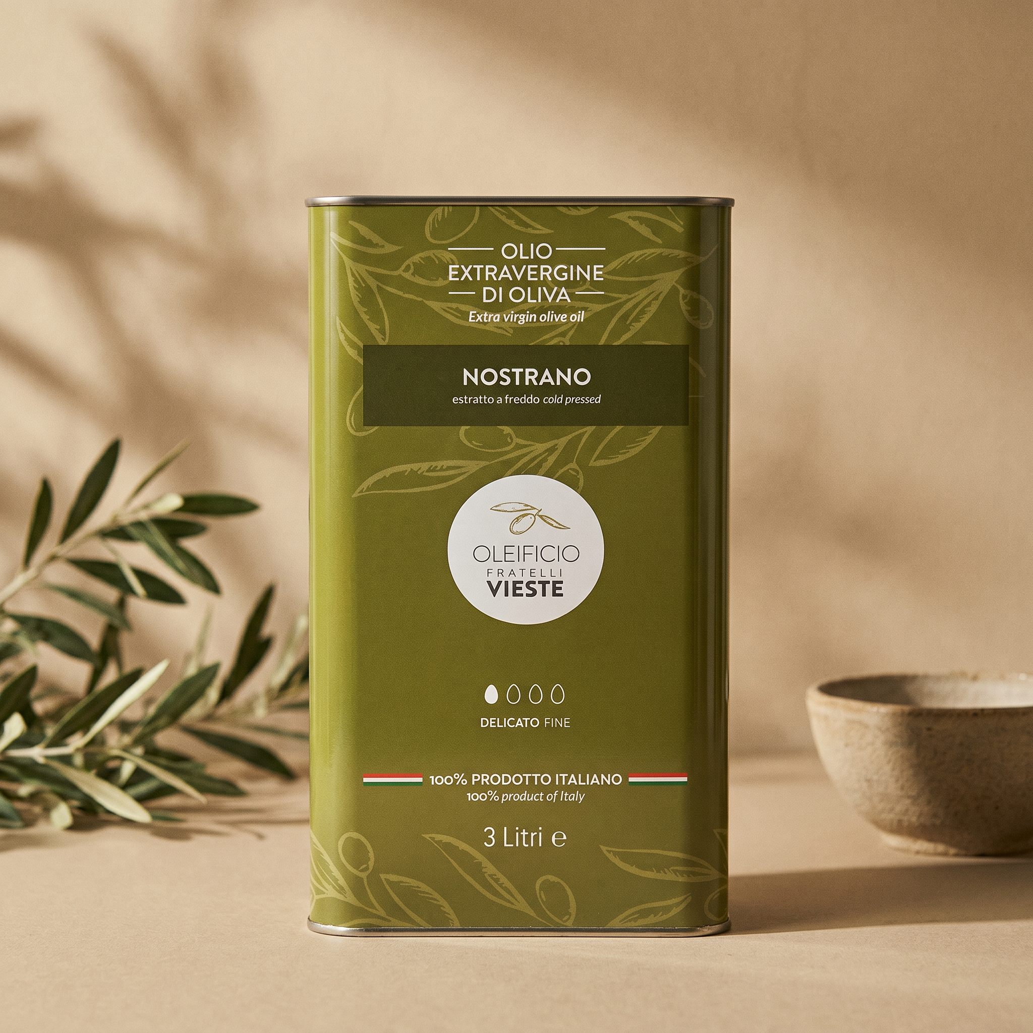 Nostrano latta 3 L: olio extravergine di oliva Ogliarola Garganica. Oleificio Fratelli Vieste