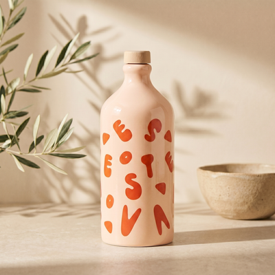 Orcio Alba Colorful: orcio in ceramica 500 ml con olio extravergine di Ogliarola Garganica. Oleificio Fratelli Vieste