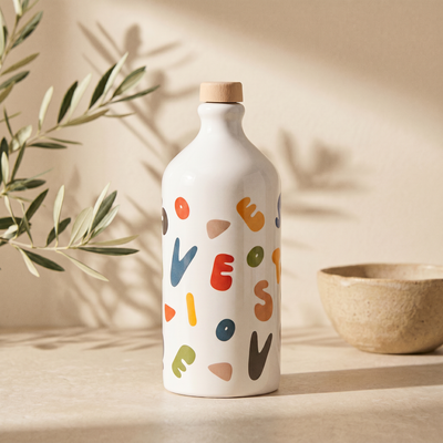 Orcio Donzella Colorful in ceramica con olio extravergine di Ogliarola Garganica 500 ml. Oleificio Fratelli Vieste
