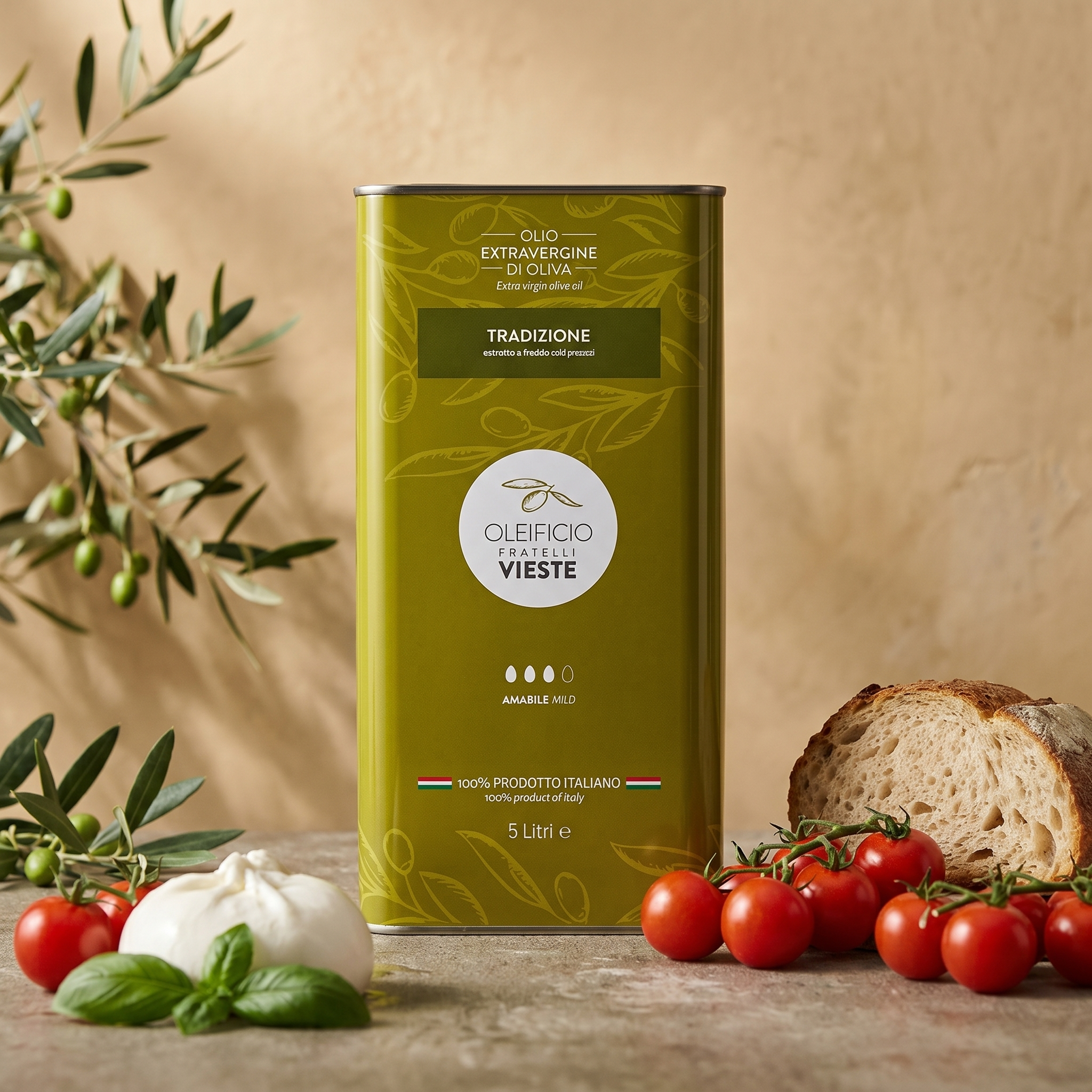 Tradizione latta 5 L con olio extravergine in una ricetta della tradizione pugliese. Oleificio Fratelli Vieste