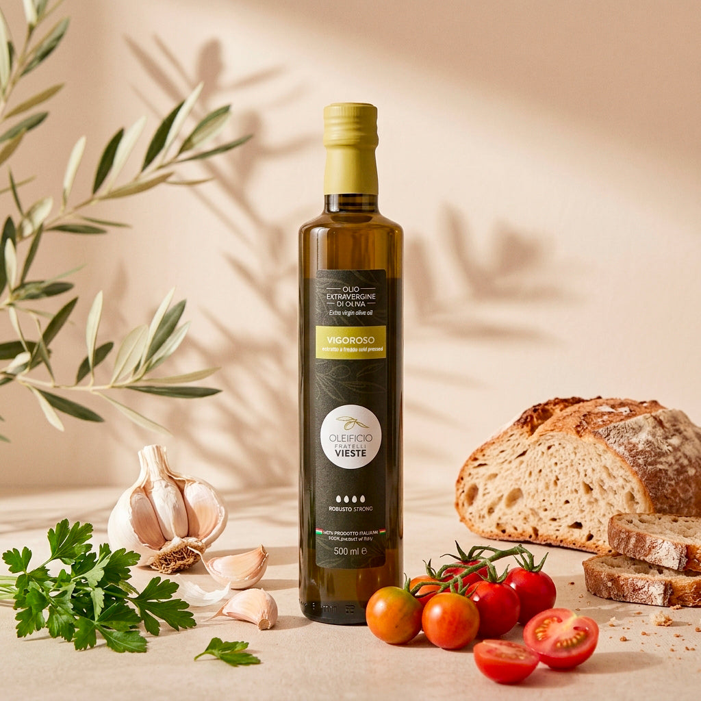 Vigoroso con olio extravergine in una ricetta della tradizione pugliese. Oleificio Fratelli Vieste